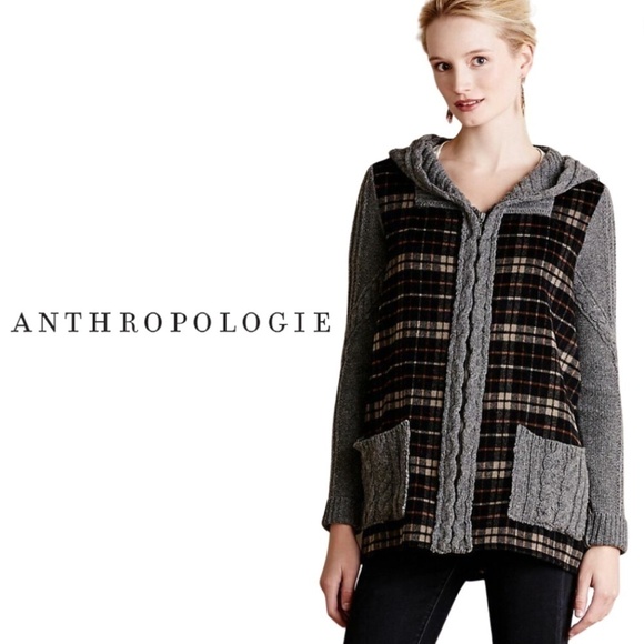 Anthropologie MOTH Derry Jacket Plaid Hooded Sweater Knit - Size Small - Picture 1 of 16